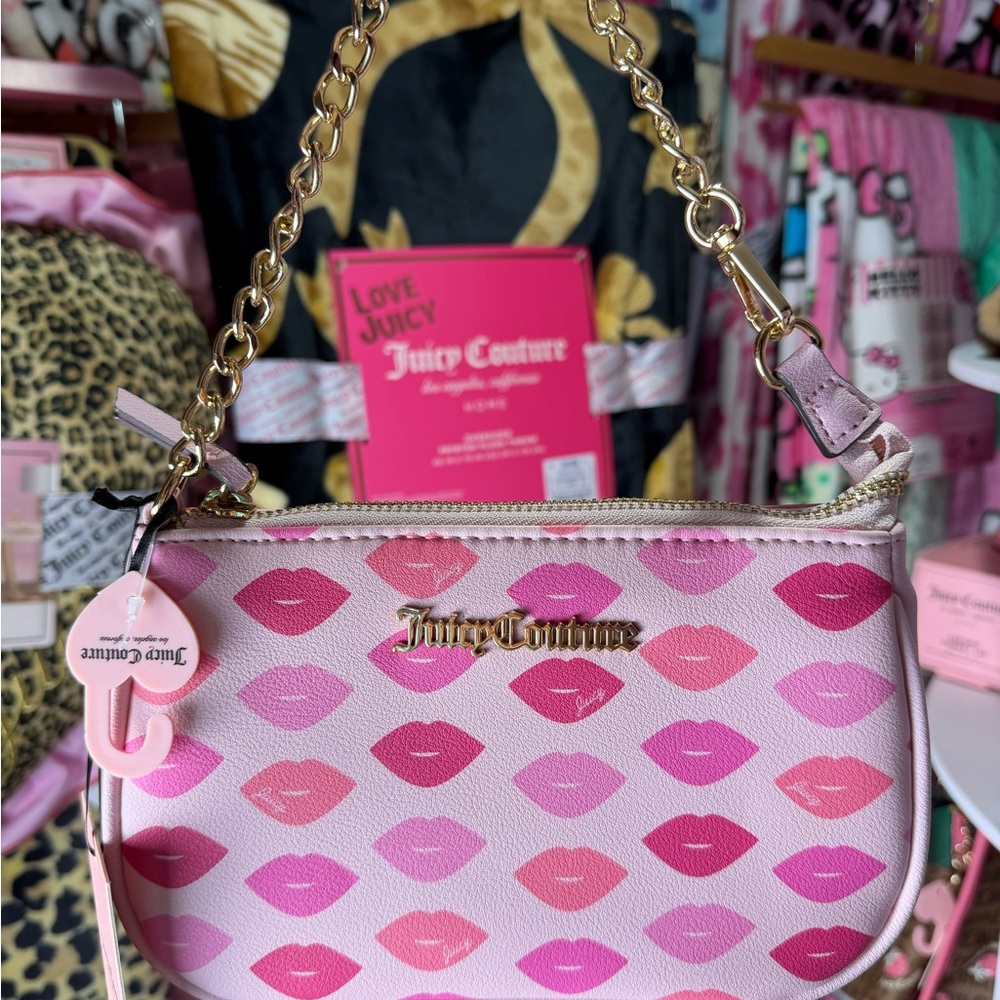 Juicy Couture Pink Lip-Print Mini Bag with Gold Chain
